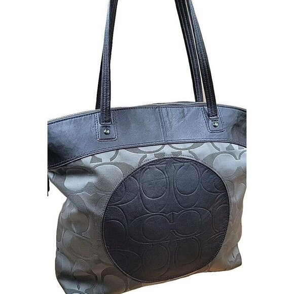 Coach Monogram Large Tote Shouldbag Brown Leather Canvas Purse - Picture 1 of 16